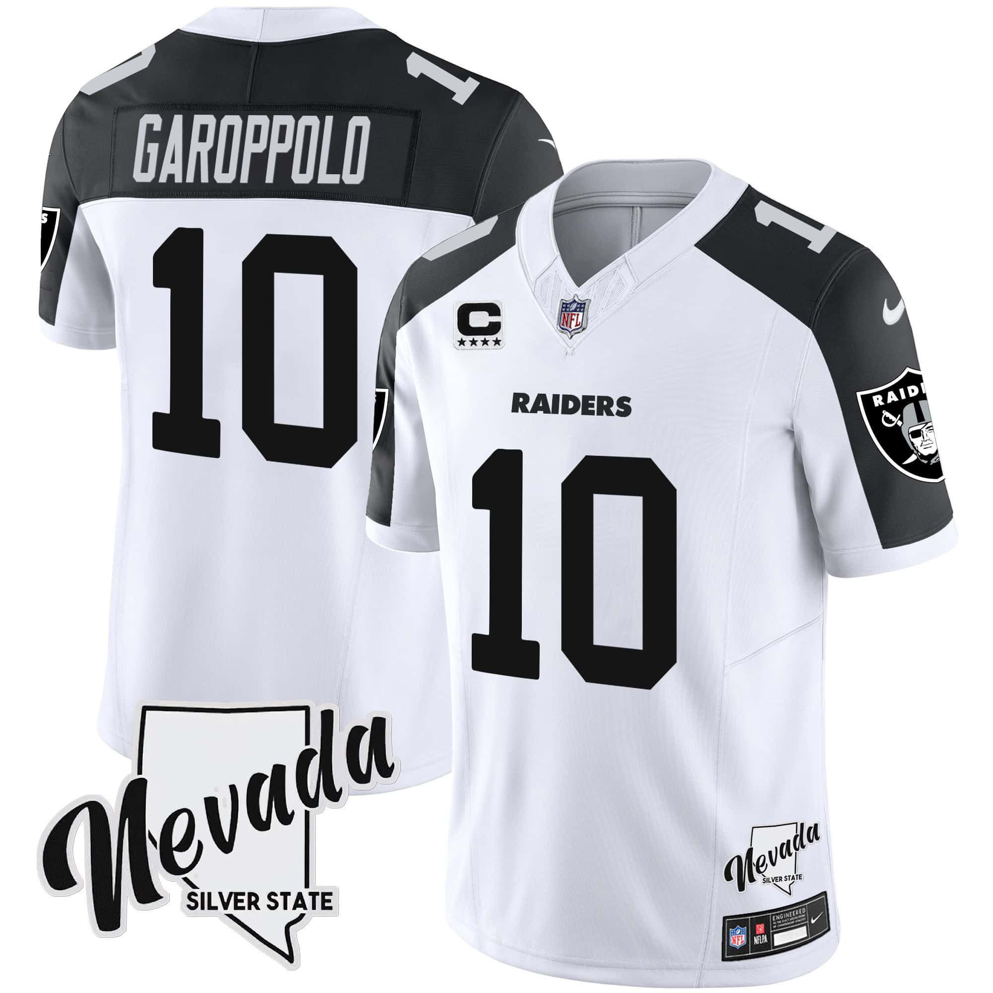 Men Oakland Raiders 10 Garoppo White 2024 Nike Nevada Silver State Patch Vapor NFL Jersey style 1